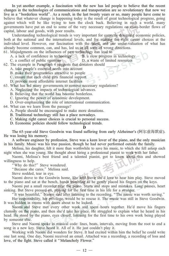 2019年高考英语真题及参考答案（江苏卷）5