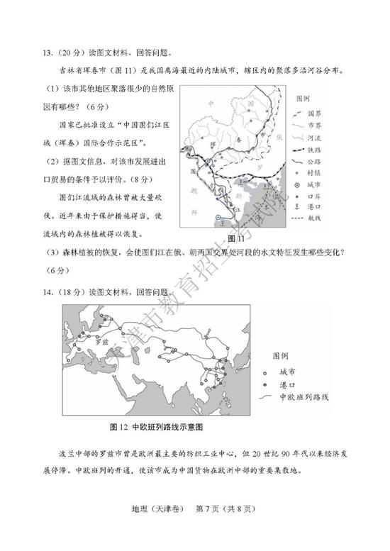 2019年高考文科综合真题及参考答案（天津卷）14